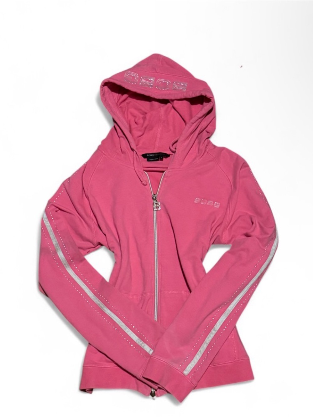 Bcbg Pink Y2K Rhinestoned Hot Pink Zip Up Jacket